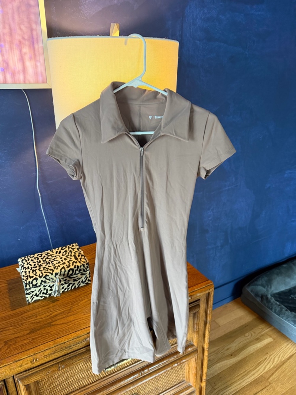 Aritzia Taupe Short-Sleeve Zip Romper
